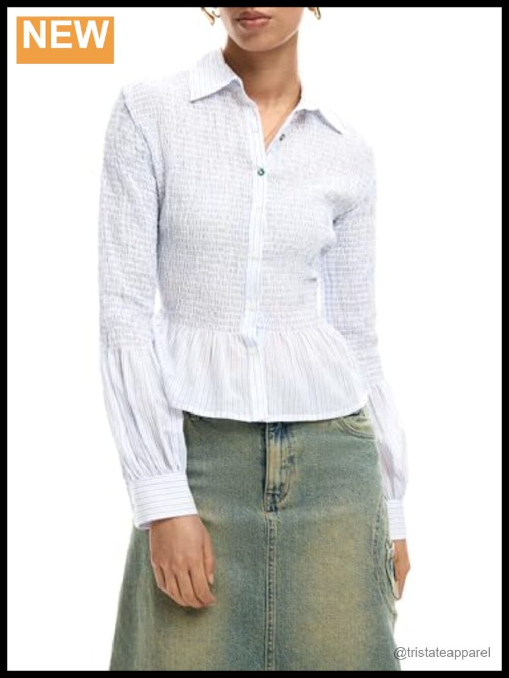 Long Sleeve Cotton Blouse Button Front